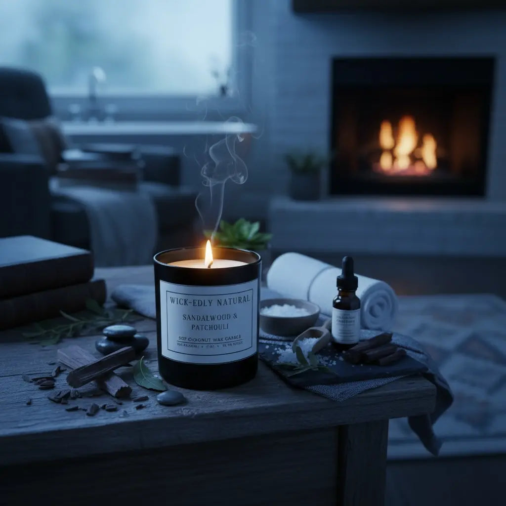 Sandalwood & Patchouli: 11oz Matte Black Soy Coconut Scented Candle vendor-unknown