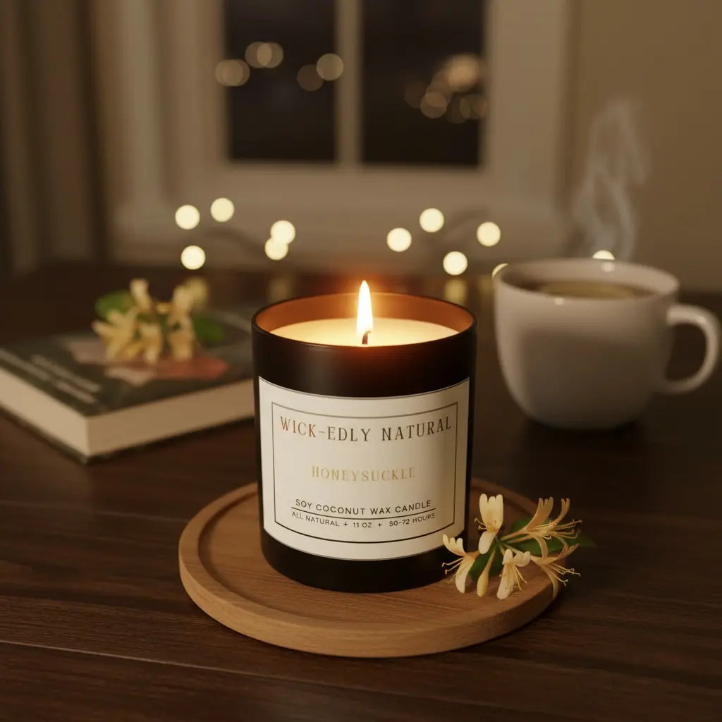 Honeysuckle: 11oz Matte Black Soy Coconut Scented Candle vendor-unknown