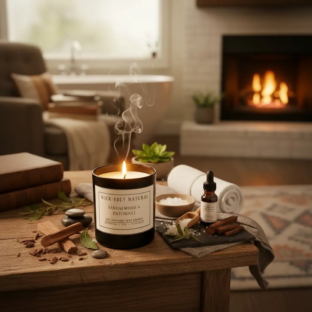 Sandalwood & Patchouli: 11oz Matte Black Soy Coconut Scented Candle vendor-unknown